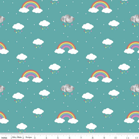 Fat Quarter End of Bolt - CLEARANCE Dream In Color C10772 Vivid - Riley Blake - White Cloud Rainbow Drop Blue Green - Quilting Cotton Fabric