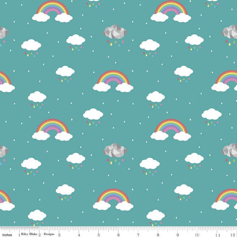 Fat Quarter End of Bolt - CLEARANCE Dream In Color C10772 Vivid - Riley Blake - White Cloud Rainbow Drop Blue Green - Quilting Cotton Fabric