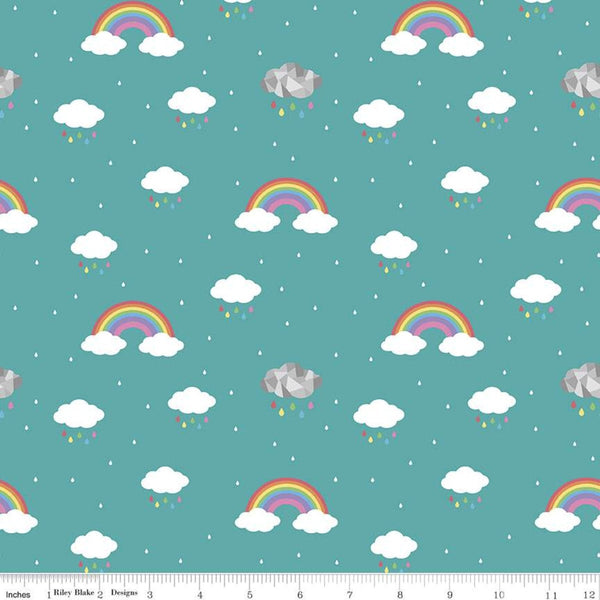 Fat Quarter End of Bolt - CLEARANCE Dream In Color C10772 Vivid - Riley Blake - White Cloud Rainbow Drop Blue Green - Quilting Cotton Fabric