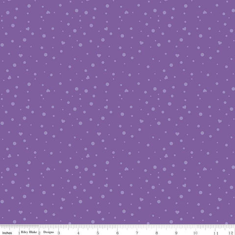 16" End of Bolt - SALE Dream Scatter Love C10776 Grape  - Riley Blake Designs - Hearts Dots Purple - Quilting Cotton Fabric