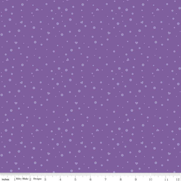16" End of Bolt - SALE Dream Scatter Love C10776 Grape  - Riley Blake Designs - Hearts Dots Purple - Quilting Cotton Fabric