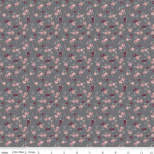 Fat Quarter End of Bolt - Exquisite Vines C10704 Charcoal - Riley Blake Designs - Floral Flowers Roses Leaves Gray - Quilting Cotton Fabric