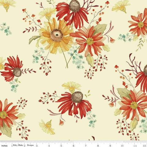 15" End of Bolt piece - Adel in Autumn Main C10820 Cream - Riley Blake Designs - Fall Floral Flowers - Quilting Cotton Fabric