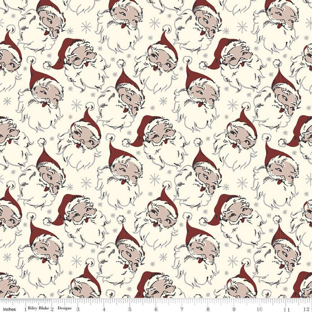 15" End of Bolt - SALE Christmas at Buttermilk Acres Santa C10900 Cream - Riley Blake Designs - Santas Santa Claus - Quilting Cotton Fabric