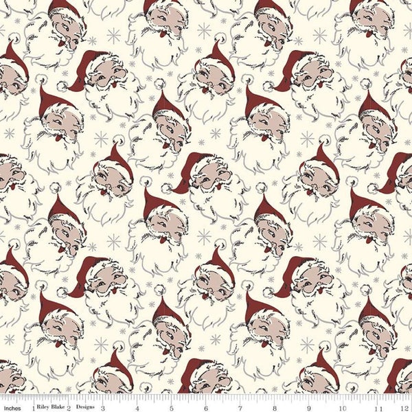 15" End of Bolt - SALE Christmas at Buttermilk Acres Santa C10900 Cream - Riley Blake Designs - Santas Santa Claus - Quilting Cotton Fabric