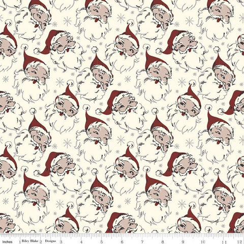 15" End of Bolt - SALE Christmas at Buttermilk Acres Santa C10900 Cream - Riley Blake Designs - Santas Santa Claus - Quilting Cotton Fabric