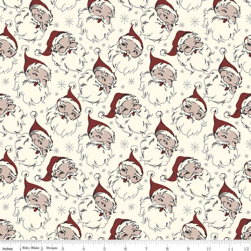 9" End of Bolt - SALE Christmas at Buttermilk Acres Santa C10900 Cream - Riley Blake Designs - Santas Santa Claus - Quilting Cotton Fabric