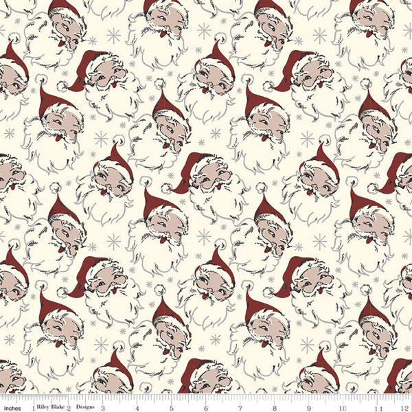 9" End of Bolt - SALE Christmas at Buttermilk Acres Santa C10900 Cream - Riley Blake Designs - Santas Santa Claus - Quilting Cotton Fabric