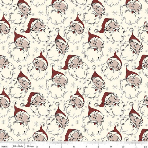 9" End of Bolt - SALE Christmas at Buttermilk Acres Santa C10900 Cream - Riley Blake Designs - Santas Santa Claus - Quilting Cotton Fabric