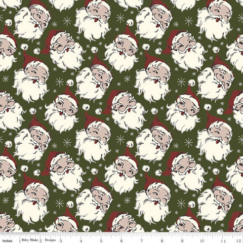 CLEARANCE Christmas at Buttermilk Acres Santa C10900 Green - Riley Blake Designs - Santas Santa Claus Green Cream - Quilting Cotton Fabric