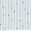 Fat Quarter End of Bolt - SALE Winterland Main C10710 Sky - Riley Blake - Birds Trees Leaves Berries Blue Off White - Quilting Cotton Fabric