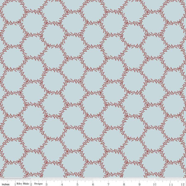 Fat Quarter End of Bolt Piece - CLEARANCE Winterland Hexi Holly C10712 Sky - Riley Blake-Berry Sprigs Hexagons Blue-Quilting Cotton Fabric