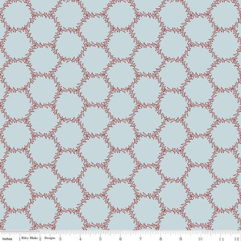 Fat Quarter End of Bolt Piece - CLEARANCE Winterland Hexi Holly C10712 Sky - Riley Blake-Berry Sprigs Hexagons Blue-Quilting Cotton Fabric