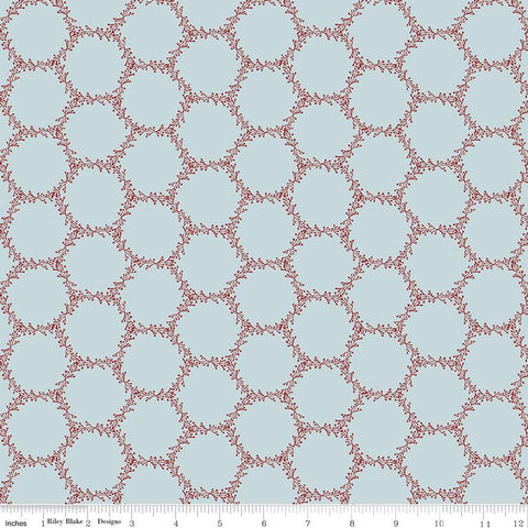 Fat Quarter End of Bolt Piece - CLEARANCE Winterland Hexi Holly C10712 Sky - Riley Blake-Berry Sprigs Hexagons Blue-Quilting Cotton Fabric