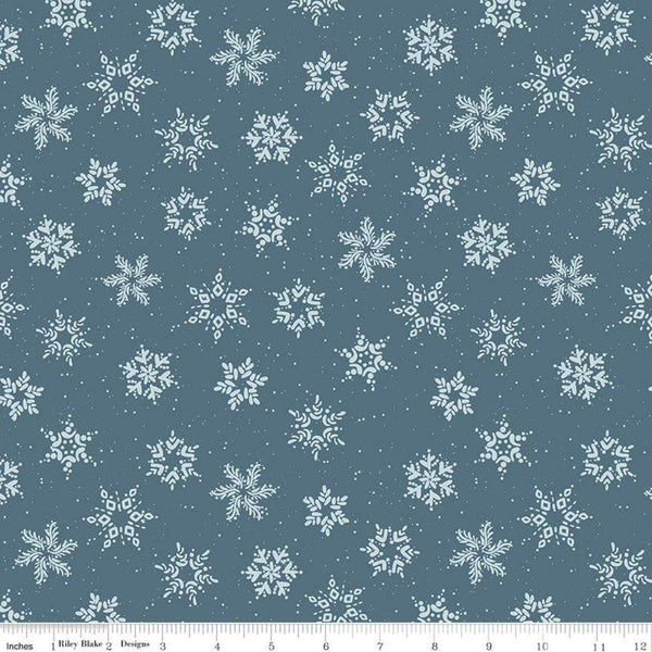 Fat Quarter End of Bolt - CLEARANCE Winterland Snowflakes C10713 Colonial - Riley Blake - Snow Snowflake Dots Blue - Quilting Cotton Fabric