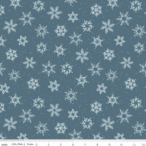 Fat Quarter End of Bolt - CLEARANCE Winterland Snowflakes C10713 Colonial - Riley Blake - Snow Snowflake Dots Blue - Quilting Cotton Fabric