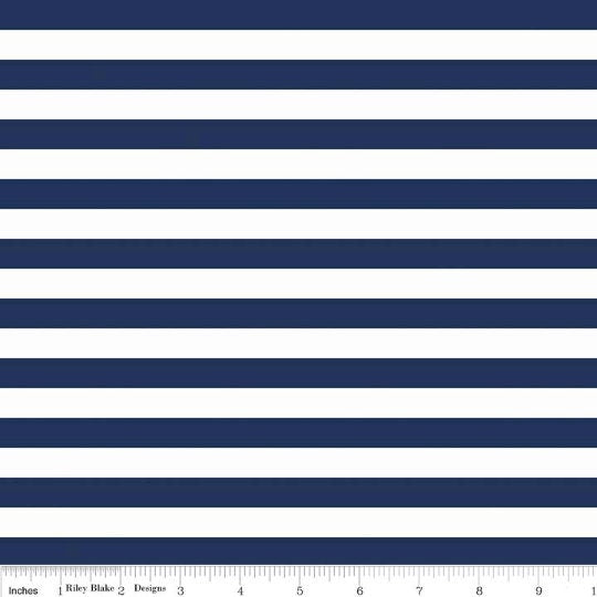 24" End of Bolt Piece - SALE KNIT Navy White 1/2" Half Inch Stripe K530 by Riley Blake - Blue and White Jersey KNIT Cotton Stretch Fabric