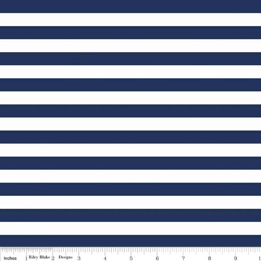 24" End of Bolt Piece - SALE KNIT Navy White 1/2" Half Inch Stripe K530 by Riley Blake - Blue and White Jersey KNIT Cotton Stretch Fabric