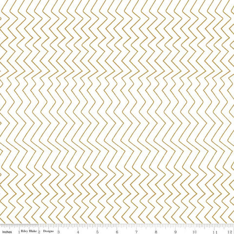 Fat Quarter End of Bolt - CLEARANCE Spotted Zig Zag SC10845 Gold SPARKLE - Riley Blake - Geometric Stripes Antique White - Quilting Cotton