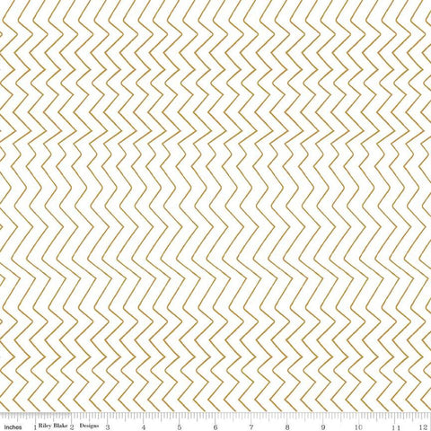 25" End of Bolt - CLEARANCE Spotted Zig Zag SC10845 Gold SPARKLE - Riley Blake - Geometric Stripes Antique White - Quilting Cotton Fabric