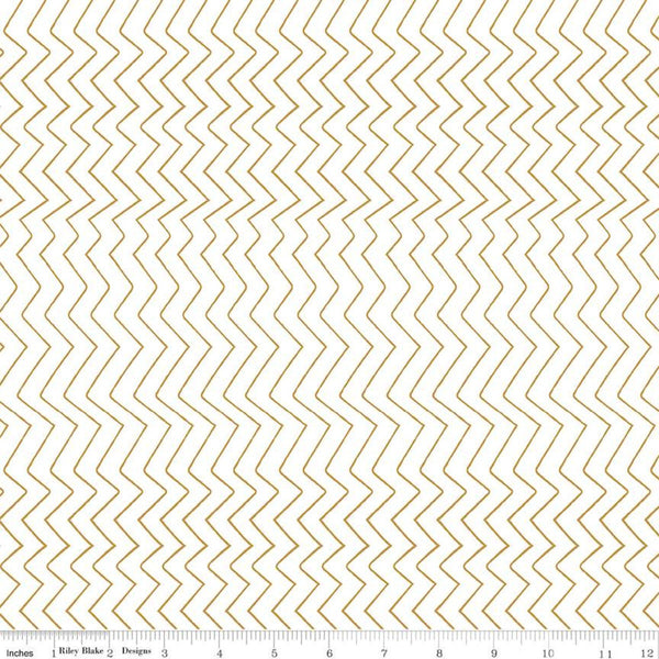 25" End of Bolt - CLEARANCE Spotted Zig Zag SC10845 Gold SPARKLE - Riley Blake - Geometric Stripes Antique White - Quilting Cotton Fabric