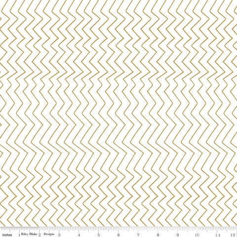 Fat Quarter End of Bolt - CLEARANCE Spotted Zig Zag SC10845 Gold SPARKLE - Riley Blake - Geometric Stripes Antique White - Quilting Cotton