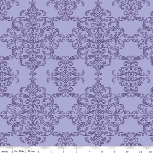 33" End of Bolt - Lucy June Damask C11222 Plum - Riley Blake Designs - Tone-on-Tone Purple - Quilting Cotton Fabric