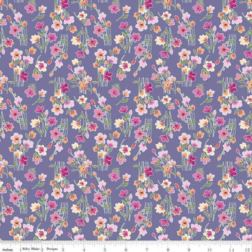 13" End of Bolt Piece - DEAL Lucy June Stems C11224 Plum - Riley Blake Designs - Floral Flowers Purple - Quilting Cotton Fabric