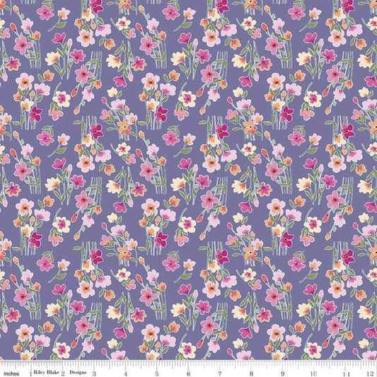 13" End of Bolt Piece - DEAL Lucy June Stems C11224 Plum - Riley Blake Designs - Floral Flowers Purple - Quilting Cotton Fabric