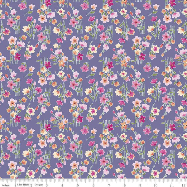 27" End of Bolt Piece - SALE Lucy June Stems C11224 Plum - Riley Blake Designs - Floral Flowers Purple - Quilting Cotton Fabric