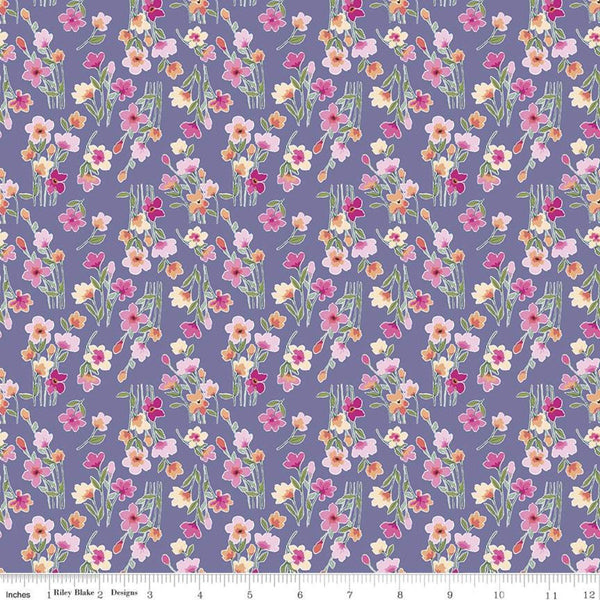 13" End of Bolt Piece - SALE Lucy June Stems C11224 Plum - Riley Blake Designs - Floral Flowers Purple - Quilting Cotton Fabric