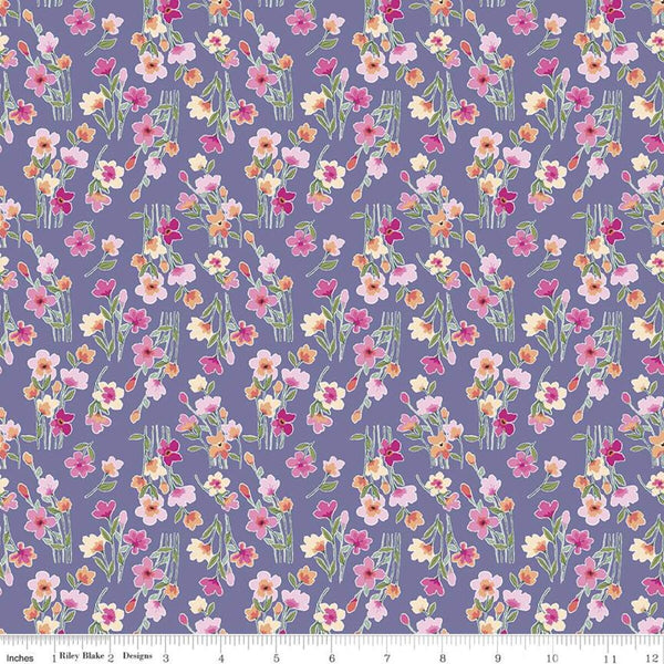 14" End of Bolt Piece - SALE Lucy June Stems C11224 Plum - Riley Blake Designs - Floral Flowers Purple - Quilting Cotton Fabric