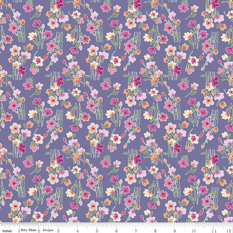 14" End of Bolt Piece - SALE Lucy June Stems C11224 Plum - Riley Blake Designs - Floral Flowers Purple - Quilting Cotton Fabric