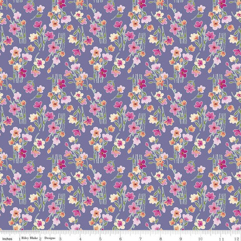 27" End of Bolt Piece - SALE Lucy June Stems C11224 Plum - Riley Blake Designs - Floral Flowers Purple - Quilting Cotton Fabric