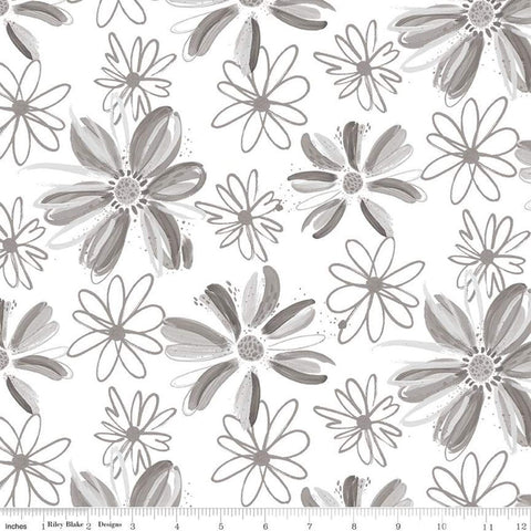 31" End of Bolt - SALE KNIT Flowers KD11241 White - Riley Blake - Etta Vee - Daisies - Digital Print Jersey Cotton Spandex Stretch Fabric