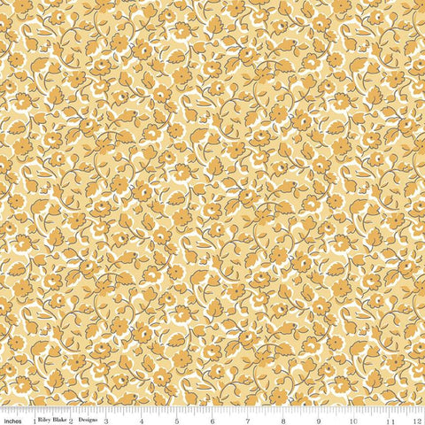 10" End of Bolt - CLEARANCE Stitch Grandma's Sofa C10922 Beehive - Riley Blake  - Floral Flowers Gold Off White - Lori Holt -Quilting Cotton