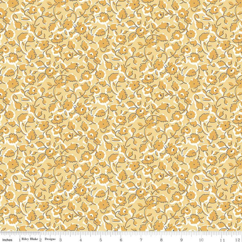 10" End of Bolt - CLEARANCE Stitch Grandma's Sofa C10922 Beehive - Riley Blake  - Floral Flowers Gold Off White - Lori Holt -Quilting Cotton