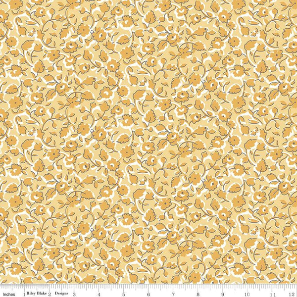 10" End of Bolt - CLEARANCE Stitch Grandma's Sofa C10922 Beehive - Riley Blake  - Floral Flowers Gold Off White - Lori Holt -Quilting Cotton