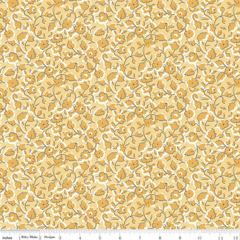 10" End of Bolt - CLEARANCE Stitch Grandma's Sofa C10922 Beehive - Riley Blake  - Floral Flowers Gold Off White - Lori Holt -Quilting Cotton