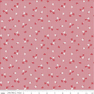 SALE Stitch Houndstooth C10934 Cayenne - Riley Blake - Floral Flowers on Houndstooth Red White - Lori Holt - Quilting Cotton Fabric