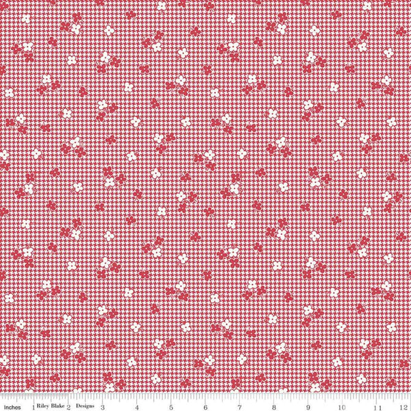 Stitch Houndstooth C10934 Cayenne - Riley Blake - Floral Flowers on Houndstooth Red White - Lori Holt - Quilting Cotton Fabric