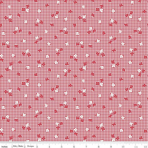 Stitch Houndstooth C10934 Cayenne - Riley Blake - Floral Flowers on Houndstooth Red White - Lori Holt - Quilting Cotton Fabric