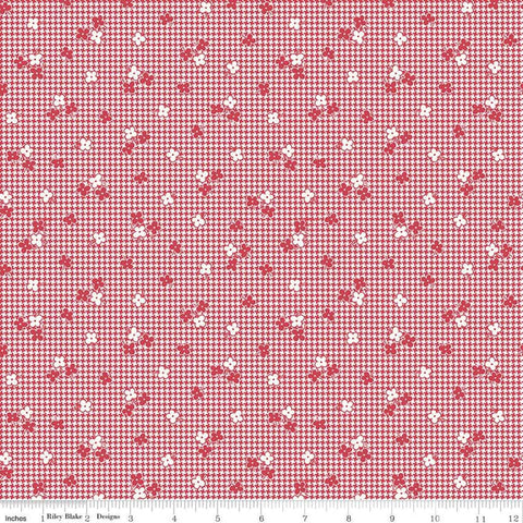 Stitch Houndstooth C10934 Cayenne - Riley Blake - Floral Flowers on Houndstooth Red White - Lori Holt - Quilting Cotton Fabric