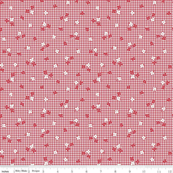 Stitch Houndstooth C10934 Cayenne - Riley Blake - Floral Flowers on Houndstooth Red White - Lori Holt - Quilting Cotton Fabric