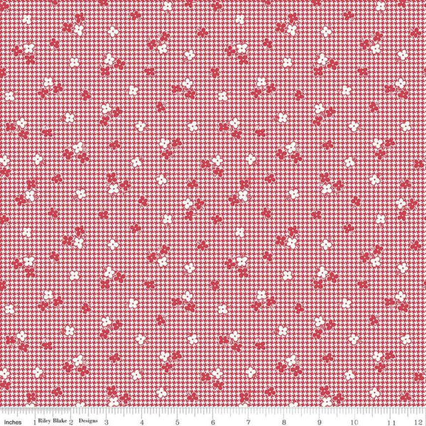 SALE Stitch Houndstooth C10934 Cayenne - Riley Blake - Floral Flowers on Houndstooth Red White - Lori Holt - Quilting Cotton Fabric