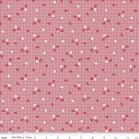 SALE Stitch Houndstooth C10934 Cayenne - Riley Blake - Floral Flowers on Houndstooth Red White - Lori Holt - Quilting Cotton Fabric