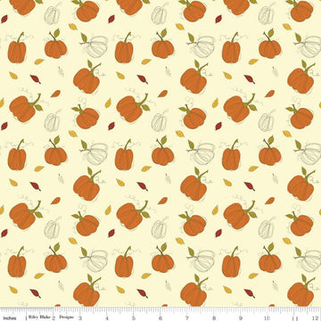 11" End of Bolt Piece - SALE Adel in Autumn Pumpkins C10821 Cream - Riley Blake Designs - Fall Pumpkin Leaves - Quilting Cotton Fabric