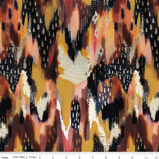 Fat Half End of Bolt - SALE KNIT Brush Strokes KD11242 Warm  Riley Blake  Etta Vee Abstract Printed Jersey KNIT Cotton Stretch Fabric