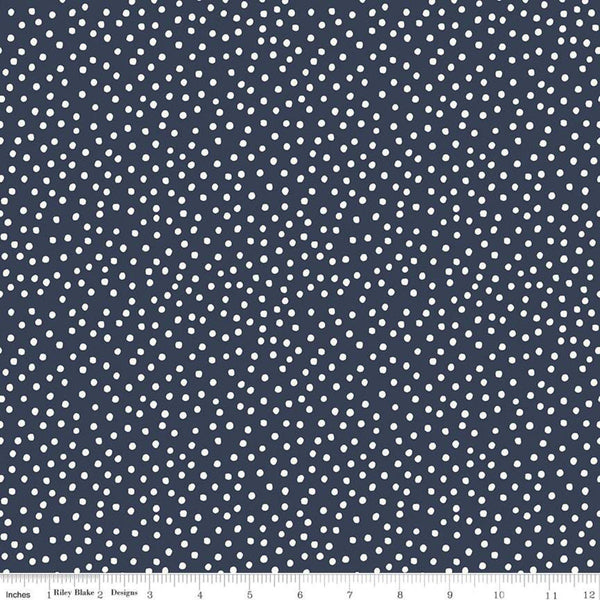 33" End of Bolt - Gingham Foundry Dots C11138 Navy - Riley Blake Designs - Dotted Dot Blue - Quilting Cotton Fabric