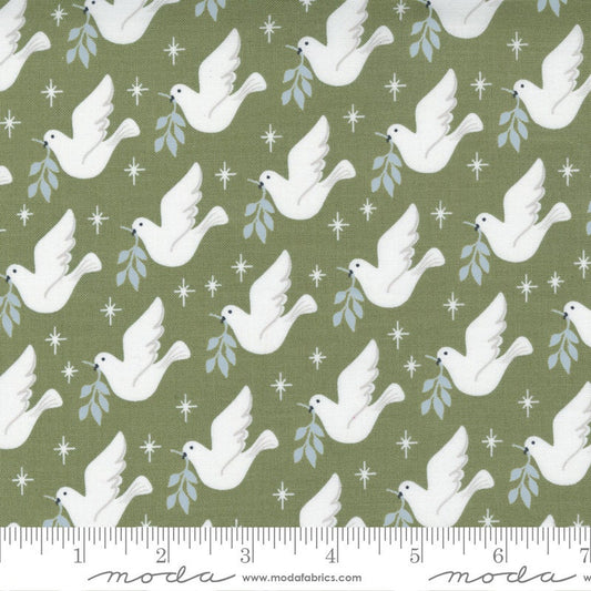 16" End of Bolt - Christmas Morning Lovey Dovey 5141 Pine - Moda Fabrics - Birds Doves Leaves on Green - Quilting Cotton Fabric